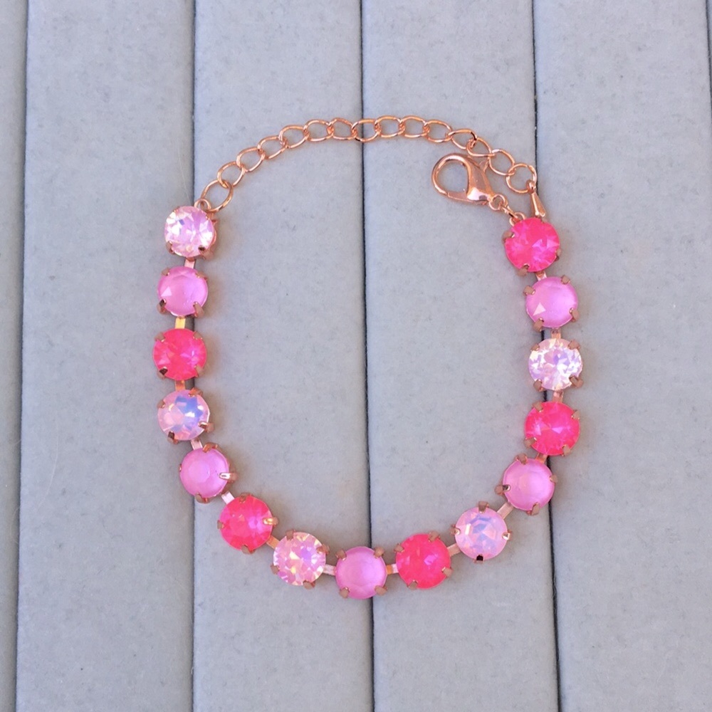 Hot Pink, Pink Opal + Lilac Rose Gold Crystal Tennis Bracelet - Picture 7 of 12
